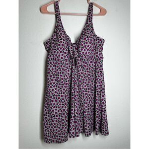 Penbrook Women’s Swimming Top Size L Geometric Pattern Purple Black See Desc